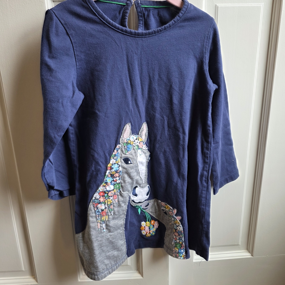 Amazon Navy Blue Horse Embroidered Dress - Size 5Y
